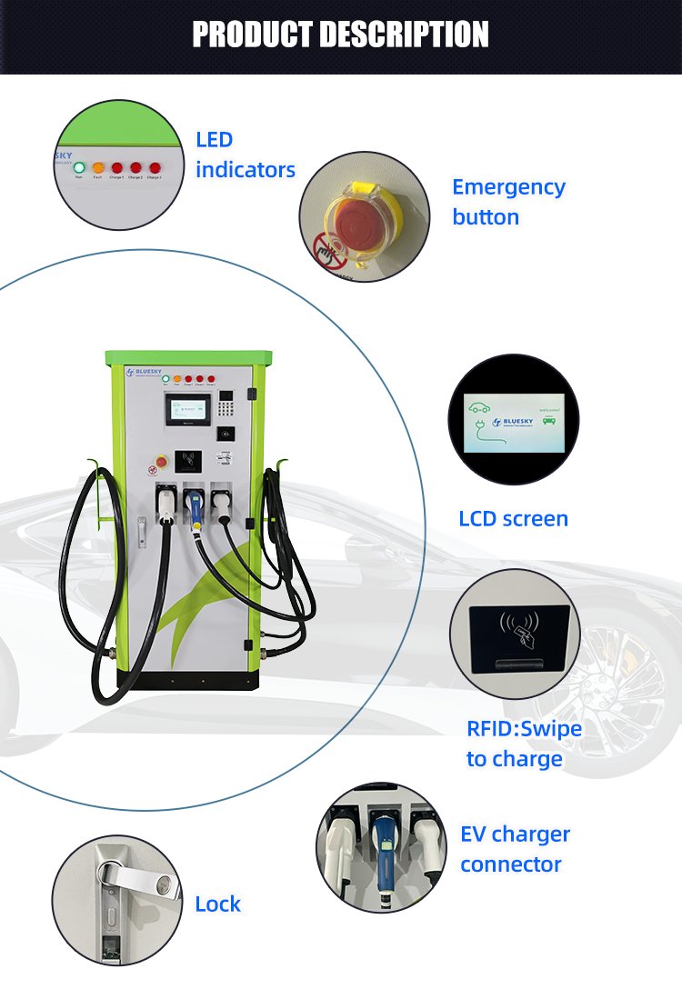 122kw DC/AC Integrated Fast EV Charger Three Connectors CCS2&Chademo&Type2 for Electric Vehicle
